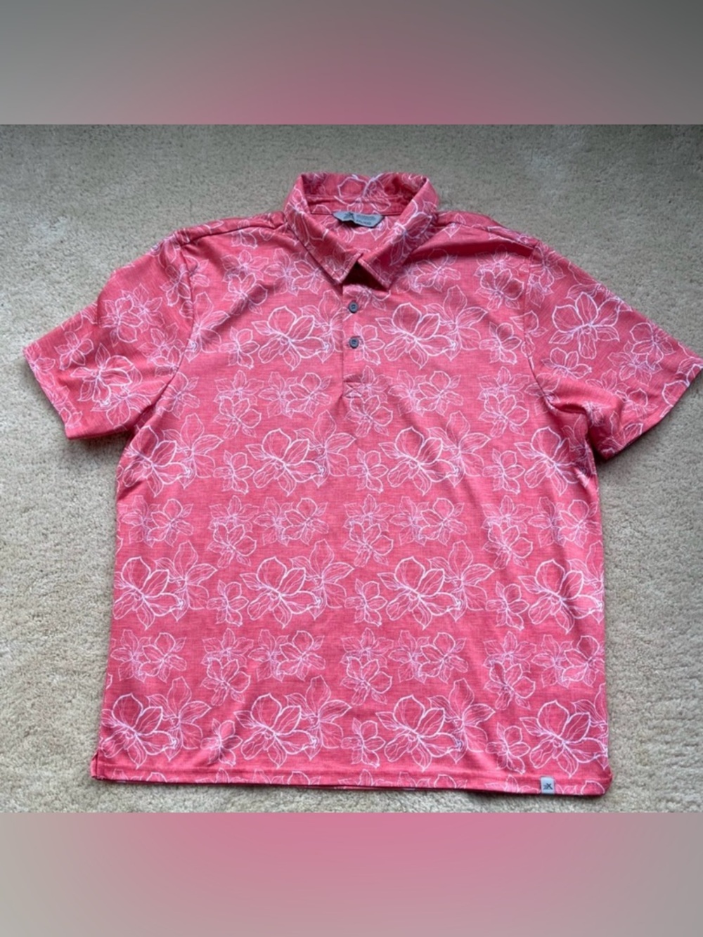 Zeroxposur Men’s Pink Hawaiian Floral Print Golf Polo Shirt - Size XXL - EUC